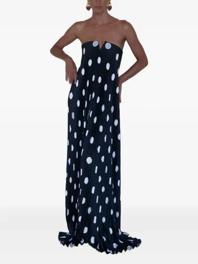 L'idée Black Tie Polka-dot Pleated Maxi Dress