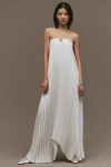L'idée Black Tie Strapless Pleated Maxi Gown In White