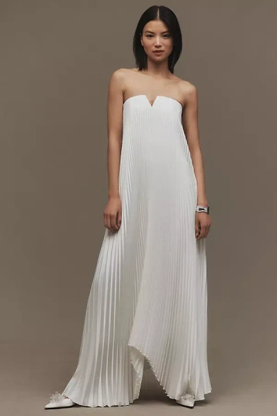 L'idée Black Tie Strapless Pleated Maxi Gown In White