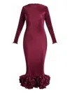 L'idée Campbell Ruffled Ribbed Midi Dress In Red