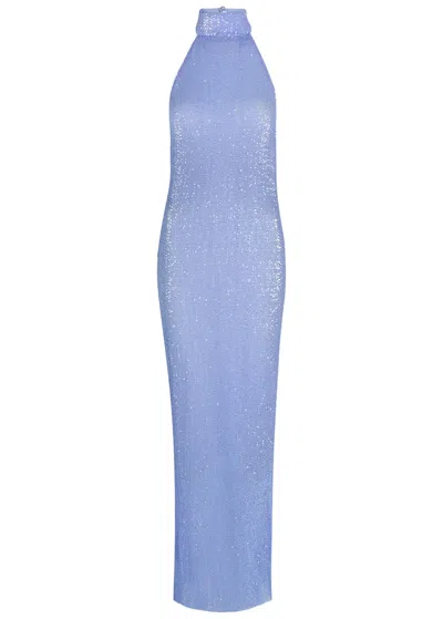 L'idée Casablanca Sequin Embellished Stretch-mesh Maxi Dress In Blue