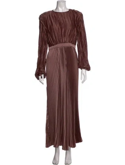 Pre-owned L'idée Crew Neck Long Dress In Brown