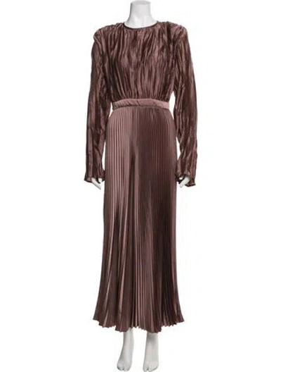 Pre-owned L'idée Crew Neck Long Dress In Brown