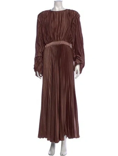 Pre-owned L'idée Crew Neck Long Dress In Brown