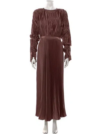 Pre-owned L'idée Crew Neck Long Dress In Brown