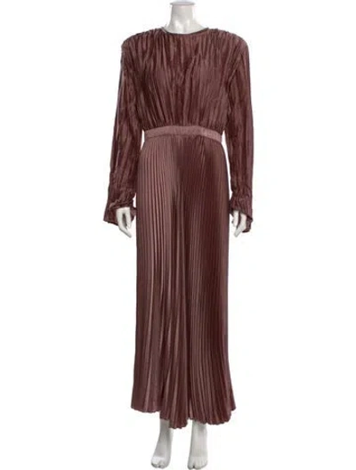 Pre-owned L'idée Crew Neck Long Dress In Brown