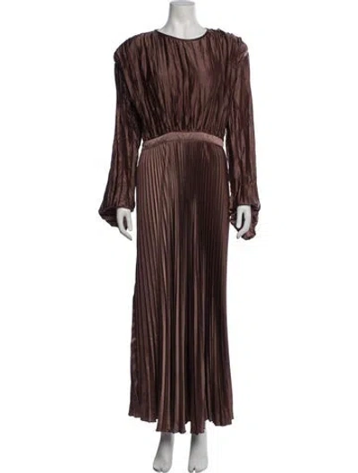 Pre-owned L'idée Crew Neck Long Dress In Brown