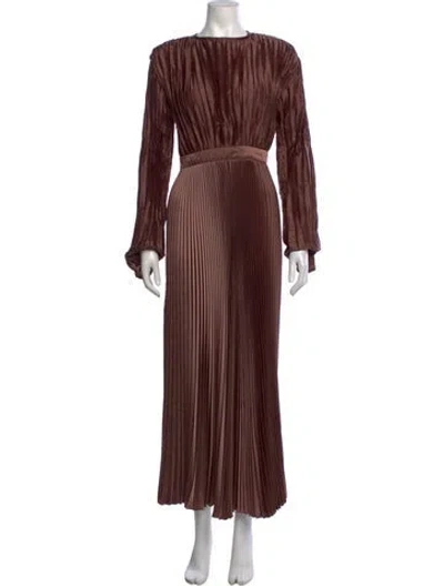 Pre-owned L'idée Crew Neck Long Dress In Brown