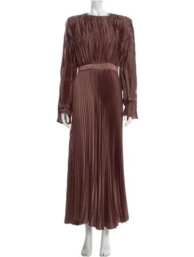 Pre-owned L'idée Crew Neck Long Dress In Brown