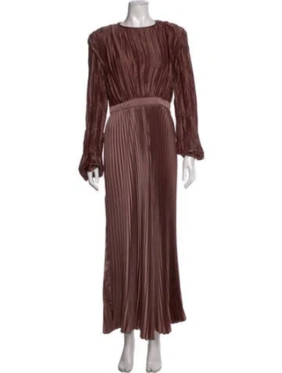 Pre-owned L'idée Crew Neck Long Dress In Brown