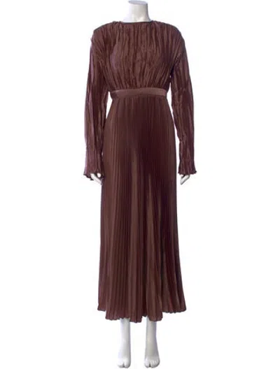 Pre-owned L'idée Crew Neck Long Dress In Brown