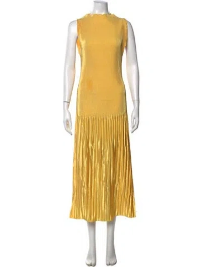 Pre-owned L'idée Crew Neck Midi Length Dress In Yellow