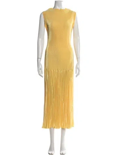 Pre-owned L'idée Crew Neck Midi Length Dress In Yellow