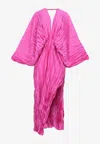 L'idée De Luxe Pleated Crepe Gown In Pink