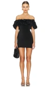 L'idée Sirene Off-shoulder Puff-sleeve Pleated Midi Column Dress In É»‘è‰²