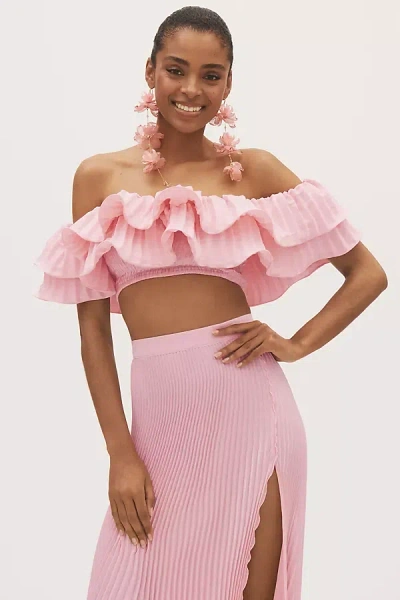 L'idée Debut Off-the-shoulder Ruffled Cropped Top In Pink