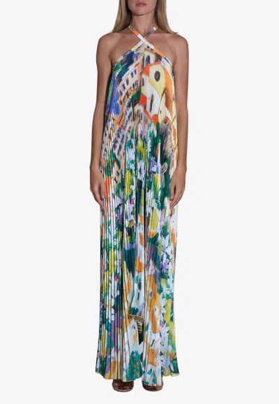 L'idée Deese Halterneck Floral Plisse Maxi Dress In Multicolor