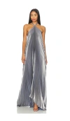 L'idée Deesse Pleated Halter Gown In Blue