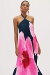 L'idée Deesse Halter Pleated Column Maxi Dress