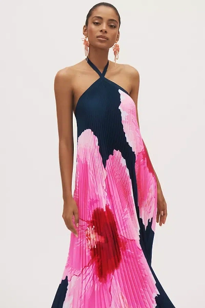 L'idée Deesse Halter Pleated Column Maxi Dress
