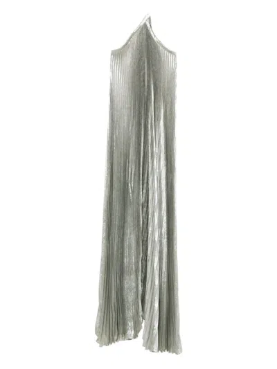 L'idée Deesse Pleated Halterneck Gown In Green