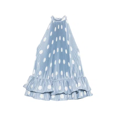 L'idée Soleil Polka-dot Pleated Mini Dress In Blue