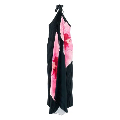 L'idée Hibiscus-print Pleated Dress In Black