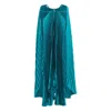 L'idée Boheme Pleated Cape Gown In Blue