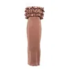 L'idée Pleated Ruffled Maxi Evening Dress In Brown