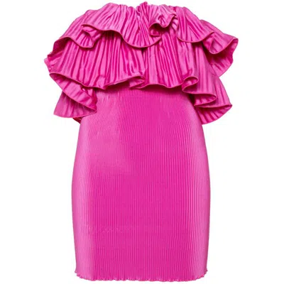L'idée Premiere One-shoulder Plisse Mini Dress In Pink