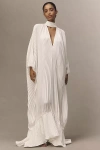 L'idée Empire Long-sleeve V-neck Pleated Maxi Dress In White