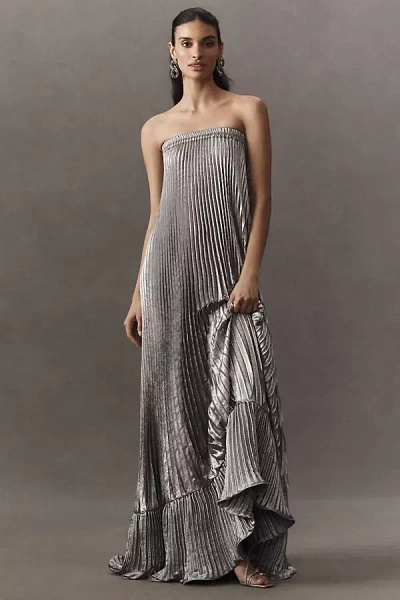 L'idée Fantasia Strapless Pleated Shift Gown In Purple