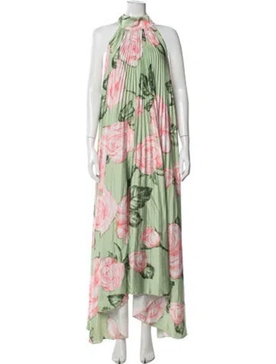 Pre-owned L'idée Floral Print Long Dress In Green