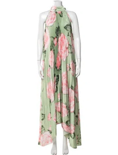 Pre-owned L'idée Floral Print Long Dress In Green