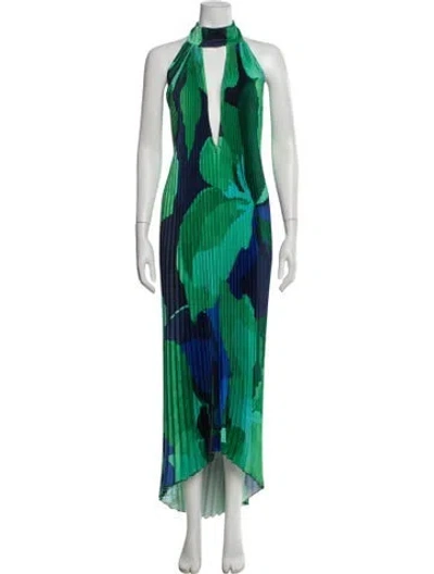 Pre-owned L'idée Floral Print Long Dress In Green