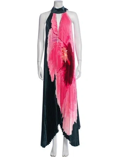 Pre-owned L'idée Floral Print Long Dress In Green