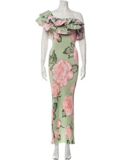 Pre-owned L'idée Floral Print Long Dress In Green