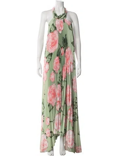 Pre-owned L'idée Floral Print Long Dress In Green/pink