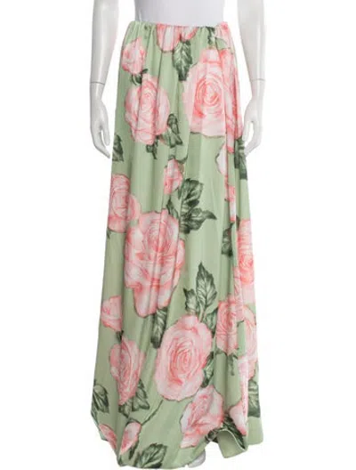 Pre-owned L'idée Floral Print Long Skirt In Green