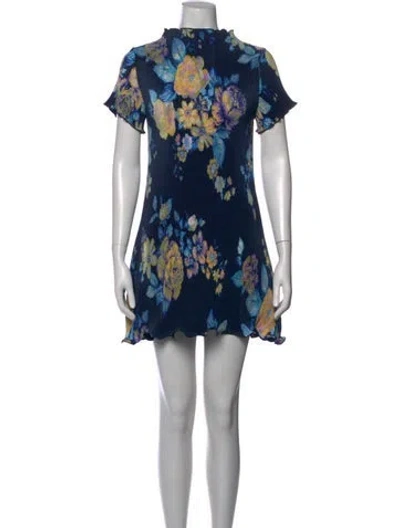 Pre-owned L'idée Floral Print Mini Dress In Blue