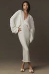 L'idée Galerie V-neck Pleated Column Midi Dress In White