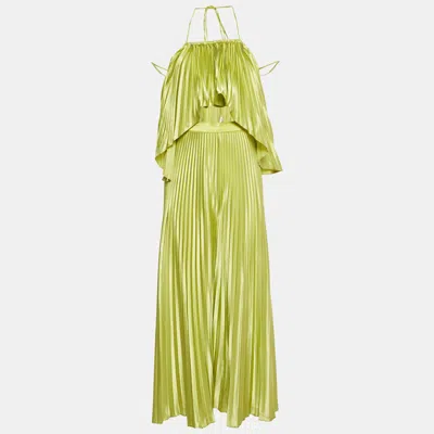 L'idée Li Dee Green Satin Pleated Biscous Top & Pants Set