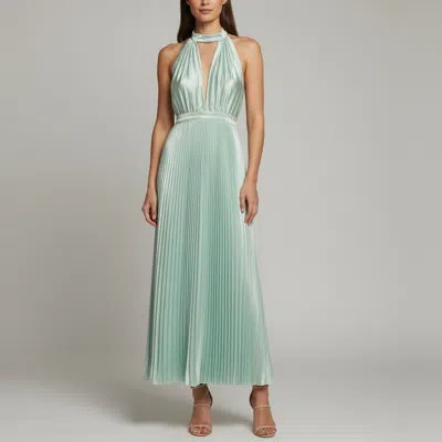 Pre-owned L'idée Light Green Satin Plisse Halter Neck Chateau Gown Xs
