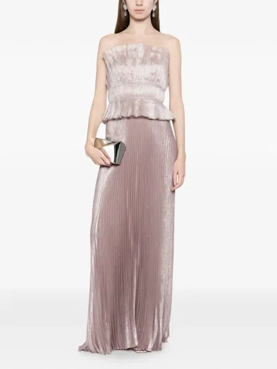L'idée Masquerade Pleated Peplum Gown Dress In Pink