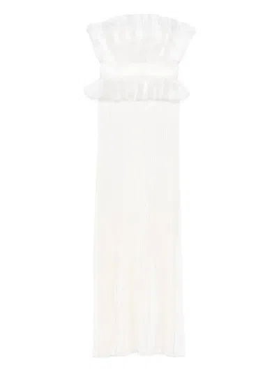 L'idée Masquerade Ruffled-pleated Maxi Dress In White