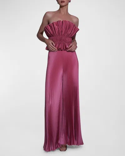 L'idée Masquerade Strapless Pleated Satin Top In Dusty Rose