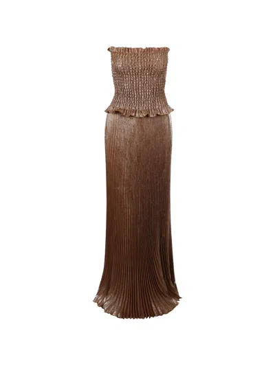 L'idée Maya Smocked Pleated Gown In Brown