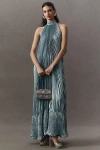 L'idée Mystique Pleated Shimmer Maxi Dress In Blue
