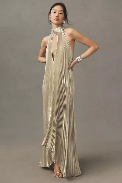 L'idée Opera Halter Cutout Maxi Gown In Gold