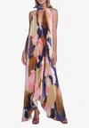 L'idée Opera Halterneck Printed Plisse Gown In Multicolor